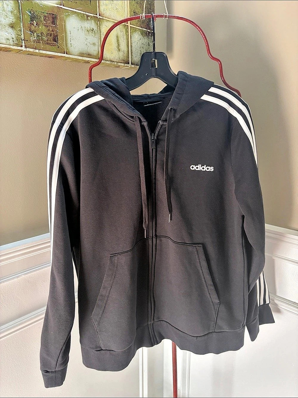 adidas Essentials 3-Stripes Full-Zip Fleece Hoodie Black Medium
